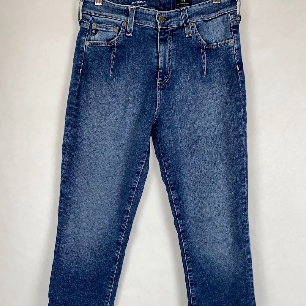 AG Adriano Goldschmeid High Rise Slim Straight Denim Blue Jeans size 28 EUC